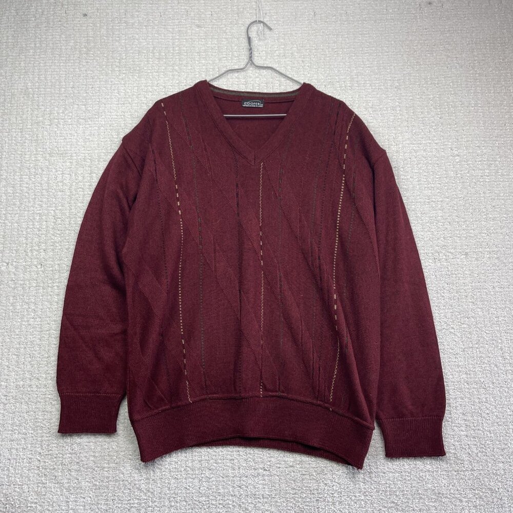 Cooper Wool Blend Pullover Sweater Vtg 90s Red Color Block Made in Canada Men M